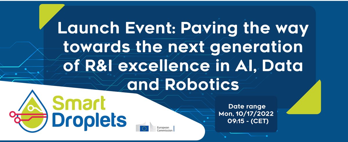 📢ATTENTION! 📢
💡 Calling #AI, #Data and #Robotics actors to join the online webinar where new game-changing EU projects will be presented! Our #SmartDroplets project is also taking the stage!
📌 Apply and get inspired:  adra-e.eu/events/paving-… 
#HorizonEurope #ResearchImapctEU