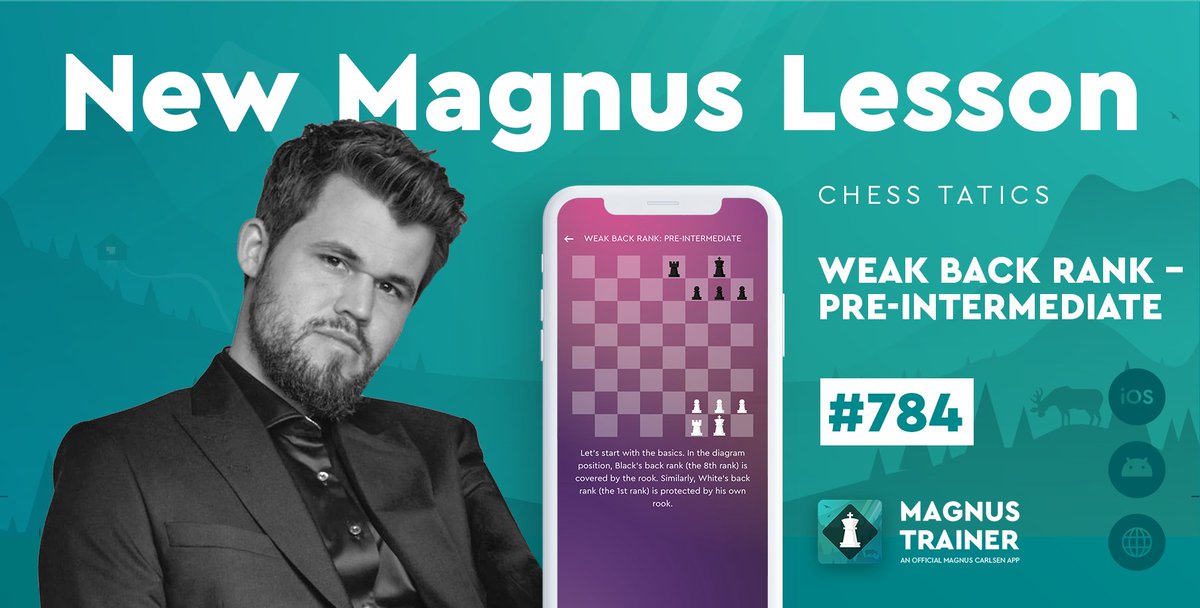 PlayMagnus's tweet photo. Since the king typically spends a fair amount of His Majesty’s life idling on the back rank, it is important to keep this area of the board bulletproof!

Check out our new lesson in #MagnusTrainer 
➡️ https://t.co/m65ddsDkBv

#Chess #TheoryThursday https://t.co/zyYPJhOdsw