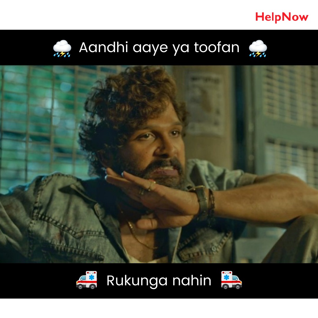 HelpNowIndia's tweet image. Jhukunge nahin, rukunge nahin. Come Rain or Storm, HelpNow doesn&apos;t stop. We&apos;re at your service 24x7! 
Call 88222 88222 for any medical emergency.🚑
#savinglives #ambulance #PushpaTheRise