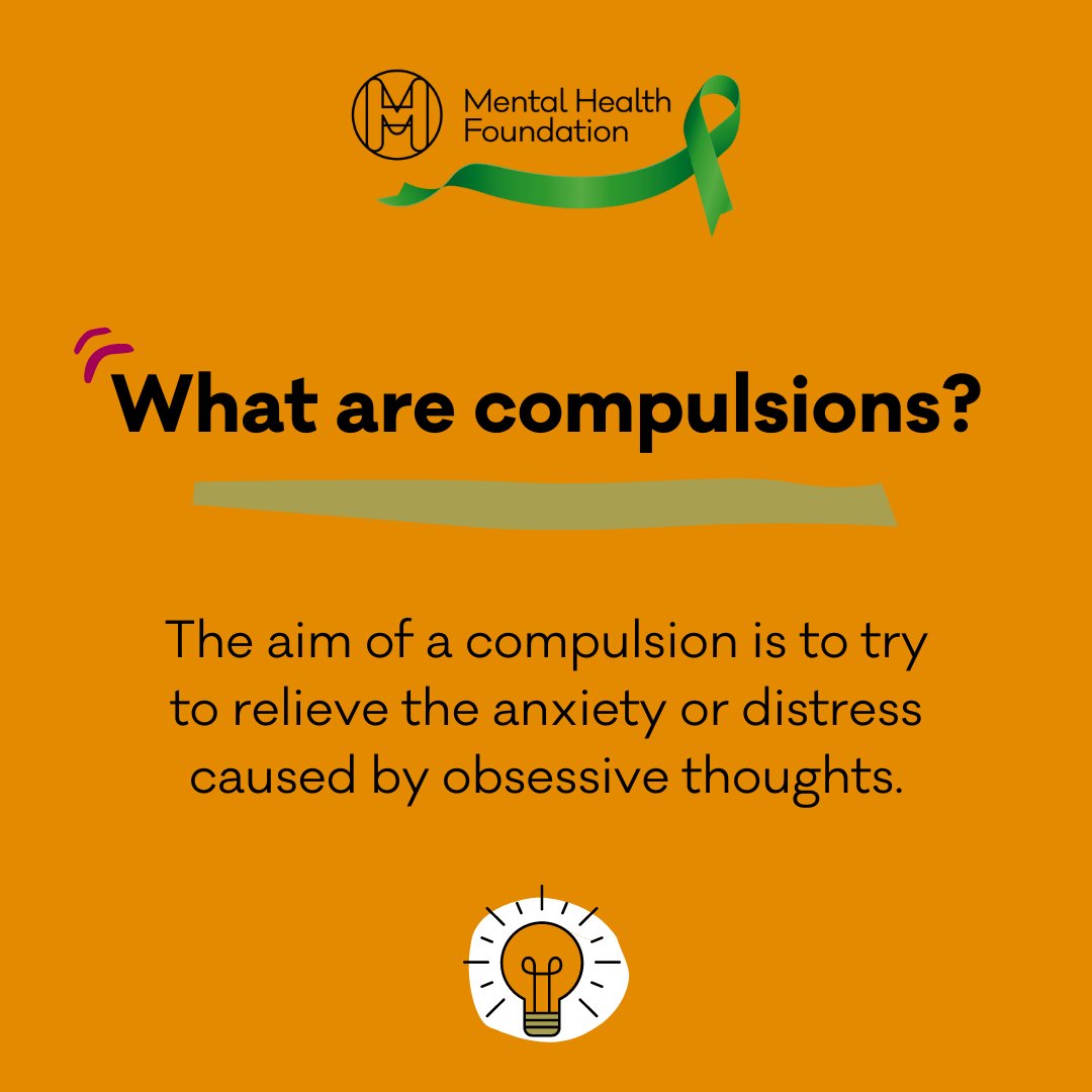 What are compulsions? The aim of a compulsion is to try to relieve the anxiety or distress caused by obsessive thoughts. #OCDAwarenessWeek [7/9]