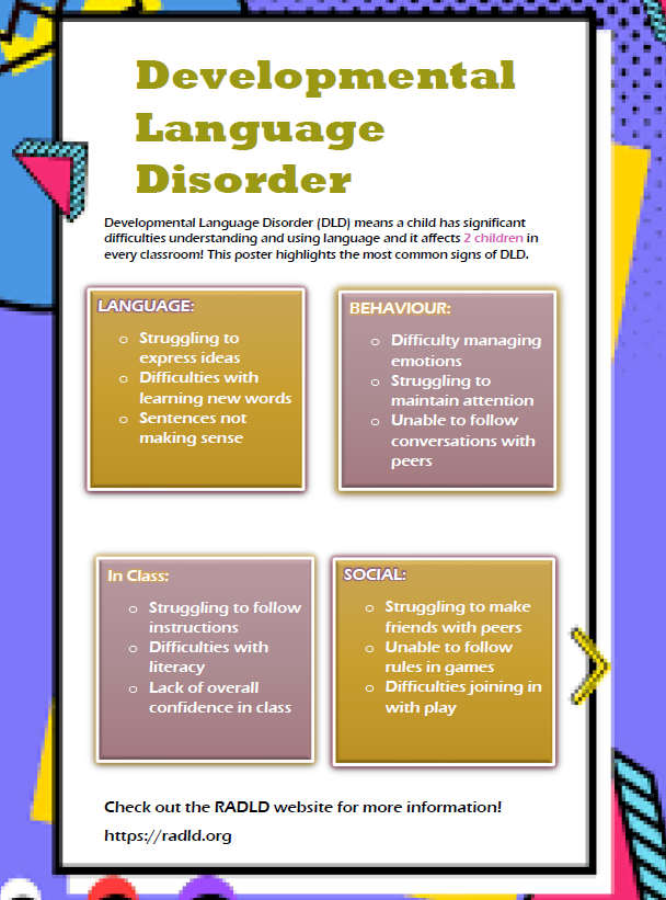 cfearonslt's tweet photo. Today is DLD Awareness Day. Here are a selection of fantastic resources that SLT Students from @UlsterHealthSci   in @SouthernHSCT developed as part of a group project during placement @RADLDcam @lindamulgrewslt @HilaryMcfaul #RADLD #DLDAwarenessDay https://t.co/pLt2XuFu6b