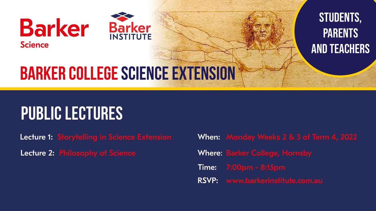 We are delighted to be working with the <a href="/BarkerCollege/">Barker College</a> Science Department once again to help present the annual Science Extension Lectures. Parents, students and teachers are invited. Head to bit.ly/3CYc4vx to RSVP and for further details!