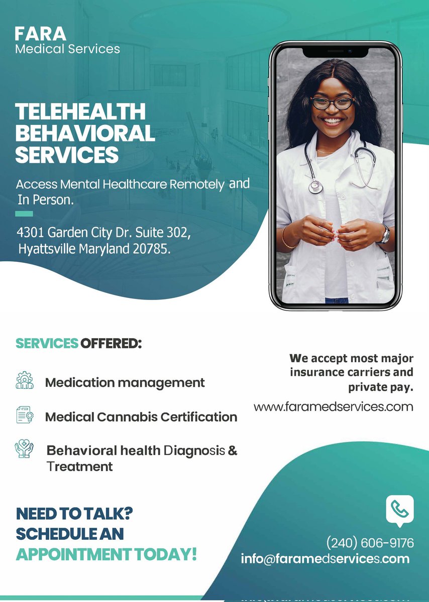 FaraMedical's tweet photo. Fara Medical Services, the behavioral service you can count on. Schedule a visit with us today  https://t.co/O37gEHuu4g https://t.co/Uq08v4OT2E
