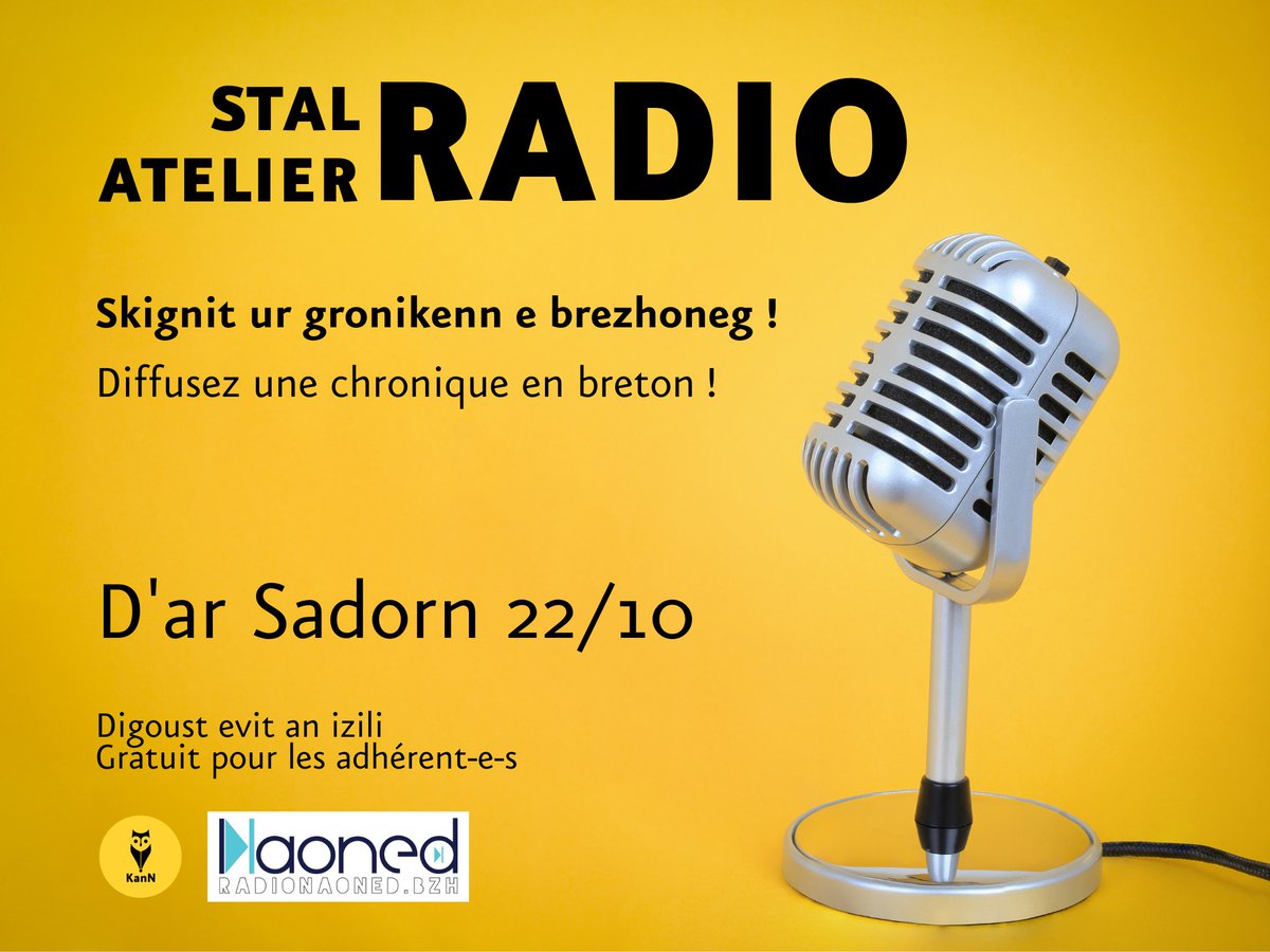 Barrek oc'h war ur sujed bennak ? Komzit diwar e benn gant ur gronikenn war <a href="/RadioNaoned/">Radio Naoned</a>
 📻
(Enskrivadur ret)

Vous avez un sujet de prédilection ? Venez en parler avec une chronique sur Radio #Naoned 📻
(Inscription obligatoire)