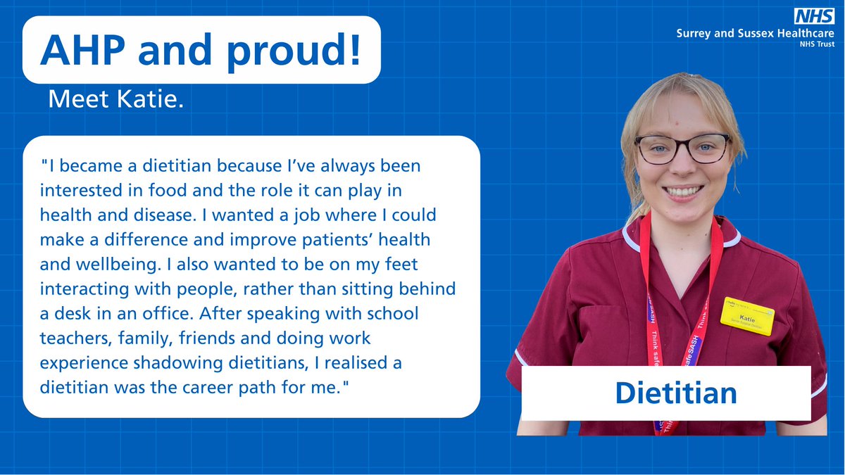 When thinking about the right job for her, Katie wanted to make a difference. Her role as a dietitian makes sure she does that. You can find out more about dietitians on our dedicated webpage: surreyandsussex.nhs.uk/about-us/allie… #AHPsDay