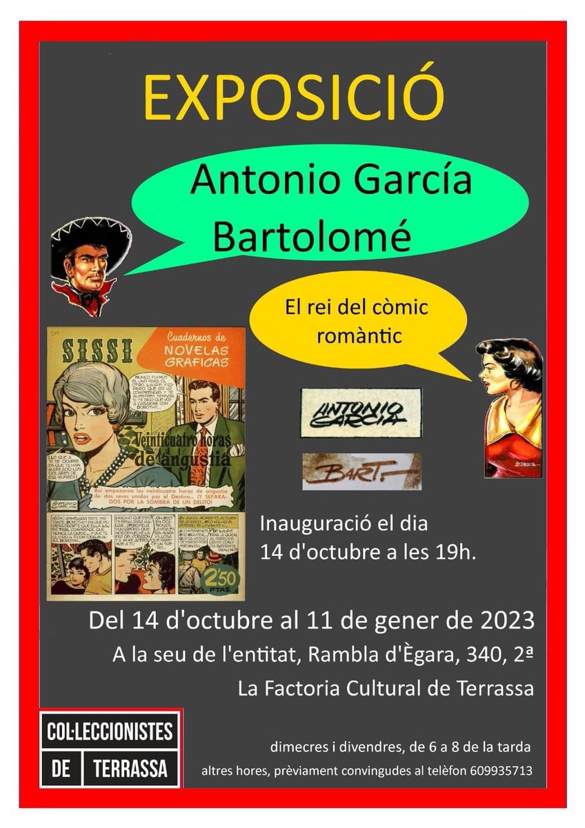 col_fira's tweet photo. Avui a les 19h inauguració de l’exposició ANTONIO GARCIA BARTOLOME, el rei del còmic romàntic Rambla d’Ègara 340 2a https://t.co/QHlpzimfs3