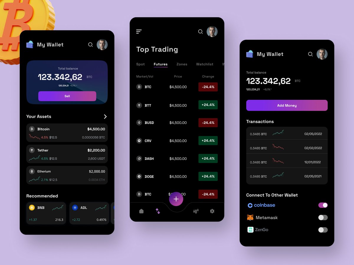 Crypto Wallet mobile app design and development concept.

Learn more: dribbble.com/SolGuruz

#Crypto #Cryptocurrency #wallet #blockchaindevelopment #AppDevelopment #Polygon #chainlink #metamask #coinbase #trading #uiuxdesign #uiux #dailyui #cleanui #minimal