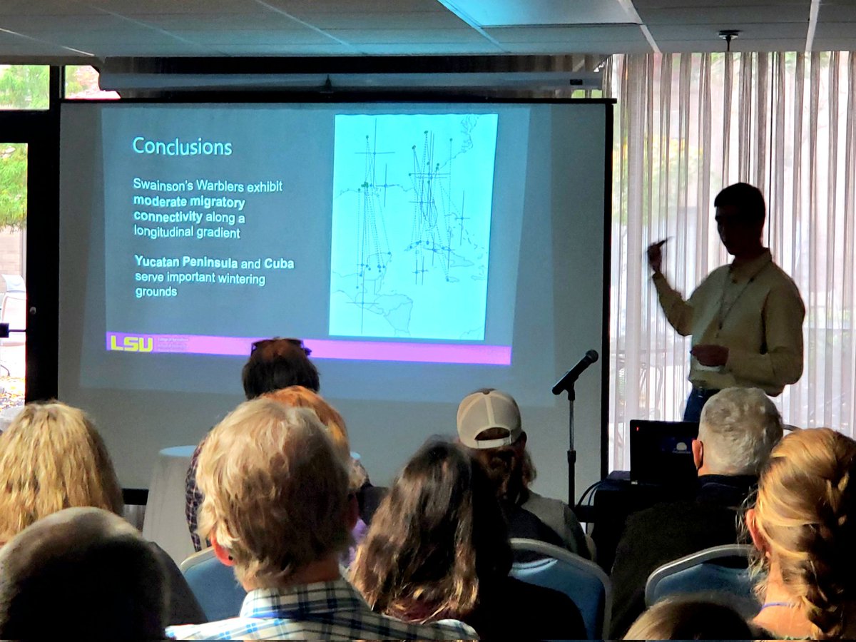 dyeany2's tweet photo. @garrett_s_rhyne uses NEW atmospheric pressure geoloactors to reveal Swainson's warbler migratory connectivity along a longitudinal gradient at #AFO100. @FieldOrnith https://t.co/J8fAlhzTxM