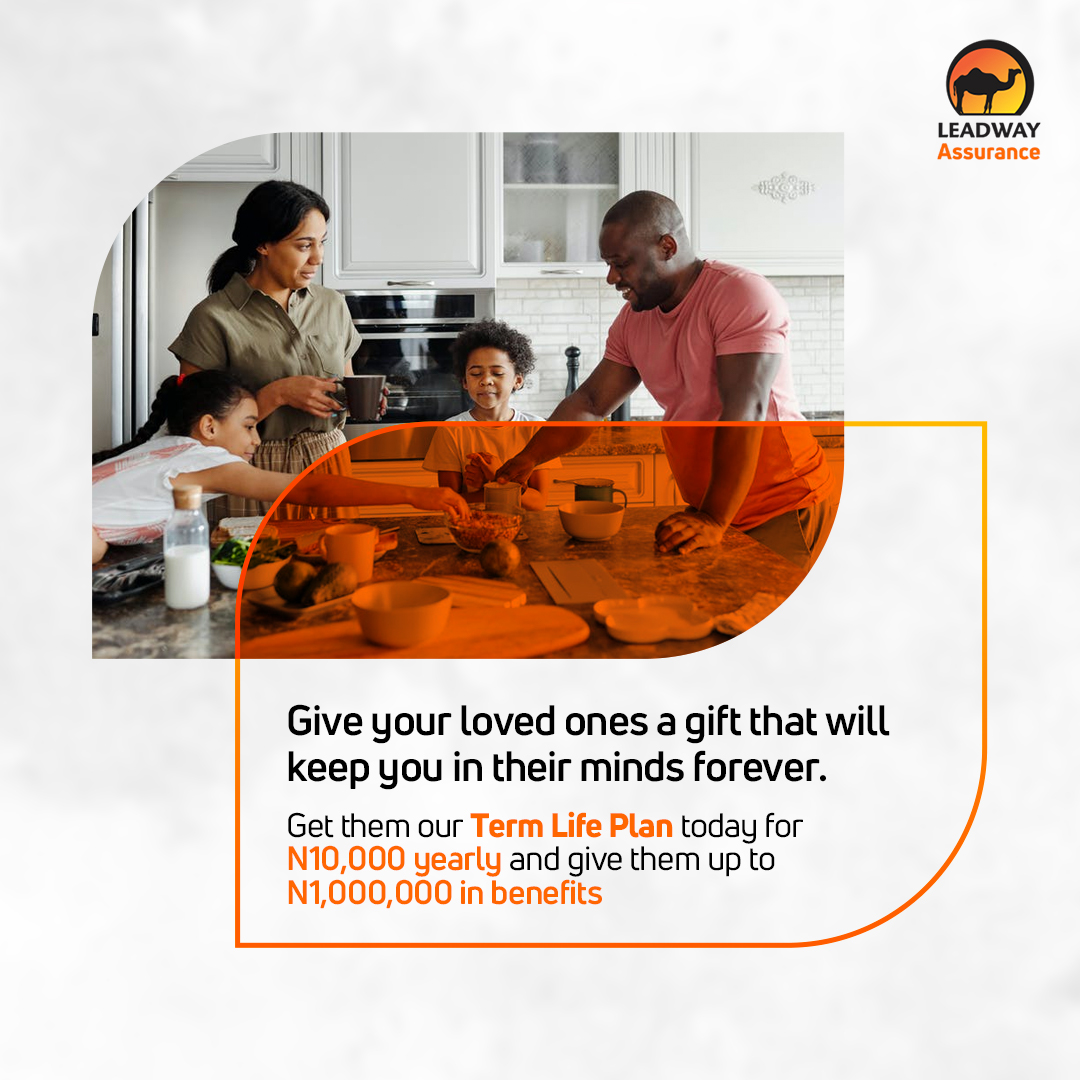 LeadwayInsure's tweet photo. Want to remain in the minds of your loved ones forever? Get them a gift that lasts.
Get our Term Life Plan today for N10,000 yearly and give them up to N1,000,000 in benefits.
Visit https://t.co/8tpPl1QCox or send us a DM now to begin.
#Leadway #TermLifePlan #LifeInsurance https://t.co/6LrjryExr7