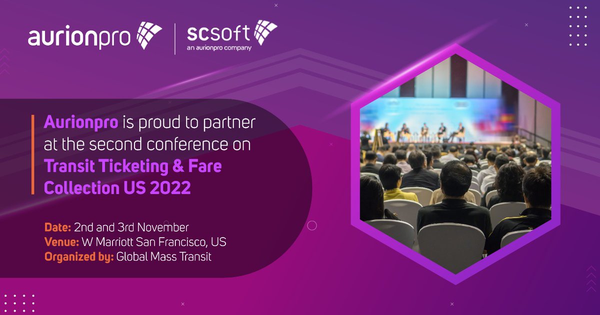 aurotransit's tweet photo. SC Soft is a proud partner of the 2nd edition of "Transit Ticketing & Fare Collection in the US" held on 2nd & 3rd November 2022.
#SCSoft #Aurionpro #TransitTicketing #FareCollection #TransitPaymentSolution #GlobalMassTransit #USConference2022 https://t.co/ZOBIKPBNnJ