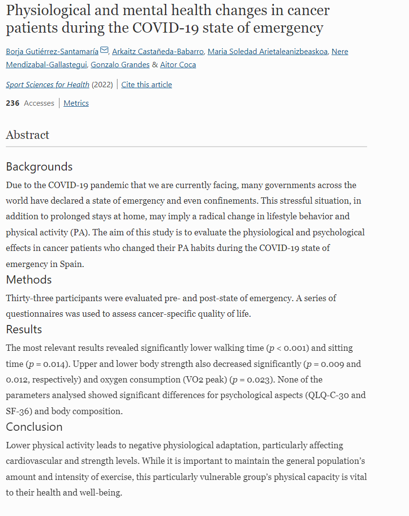 Investigadores de <a href="/deusto/">Universidad Deusto - Deustuko Unibertsitatea</a> publican su investigación sobre los cambios fisiológicos y de salud mental de los pacientes con cáncer durante la COVID-19 deusto.es/cs/Satellite/d…