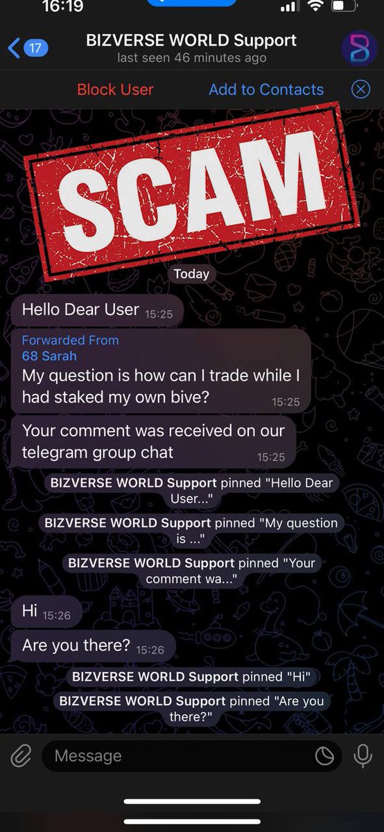BizverseWorld's tweet photo. SOS!!! SOS!!!

There are still a lot of Scammers having bad intentions for our community by Sending messages privately, calling you saying they're from SUPPORT / HELP…

❗️ To avoid scam action, please take note of scammers HERE:  https://t.co/yQEnYzaPxY

#BIVE #scam https://t.co/ZTRGcC1jku