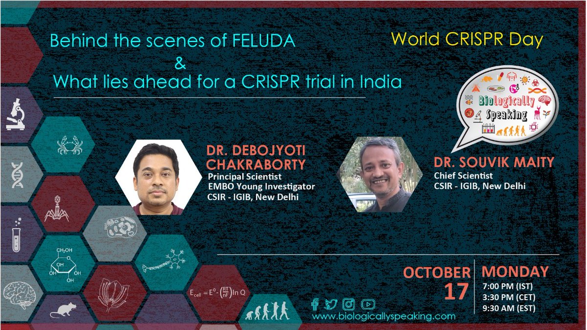 biospeakweb's tweet photo. From esoteric prokaryotic immune system to "off-the-shelf" therapies. CRISPR has walked a long way and touched upon diverse domains w/ dazzling promises. Wondering how n what the future holds? Where does India stand? Join us to celebrate World CRISPR day with the FELUDA duo (1/n) https://t.co/cwJ2znZTtK