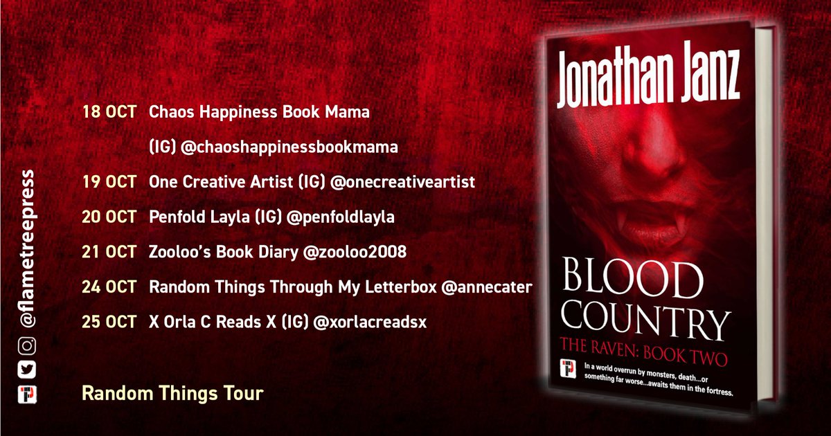 flametreepress's tweet photo. Make sure you check out the blog tour for #BloodCountry over our social channels! The tour starts on the 18th of October! @JonathanJanz #BlogTour #RandomThingsTour https://t.co/J0nKhP7S4G