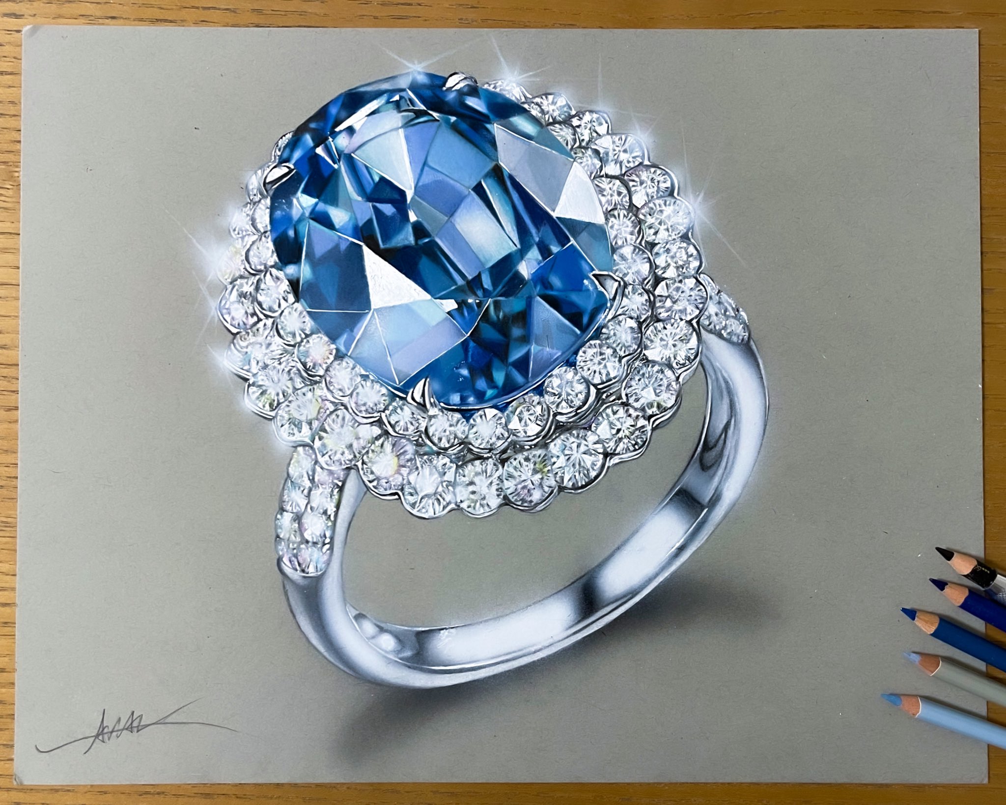 色鉛筆画 指輪(原画) 色鉛筆で描いた指輪の絵です！ #pencildrawing #pencilart