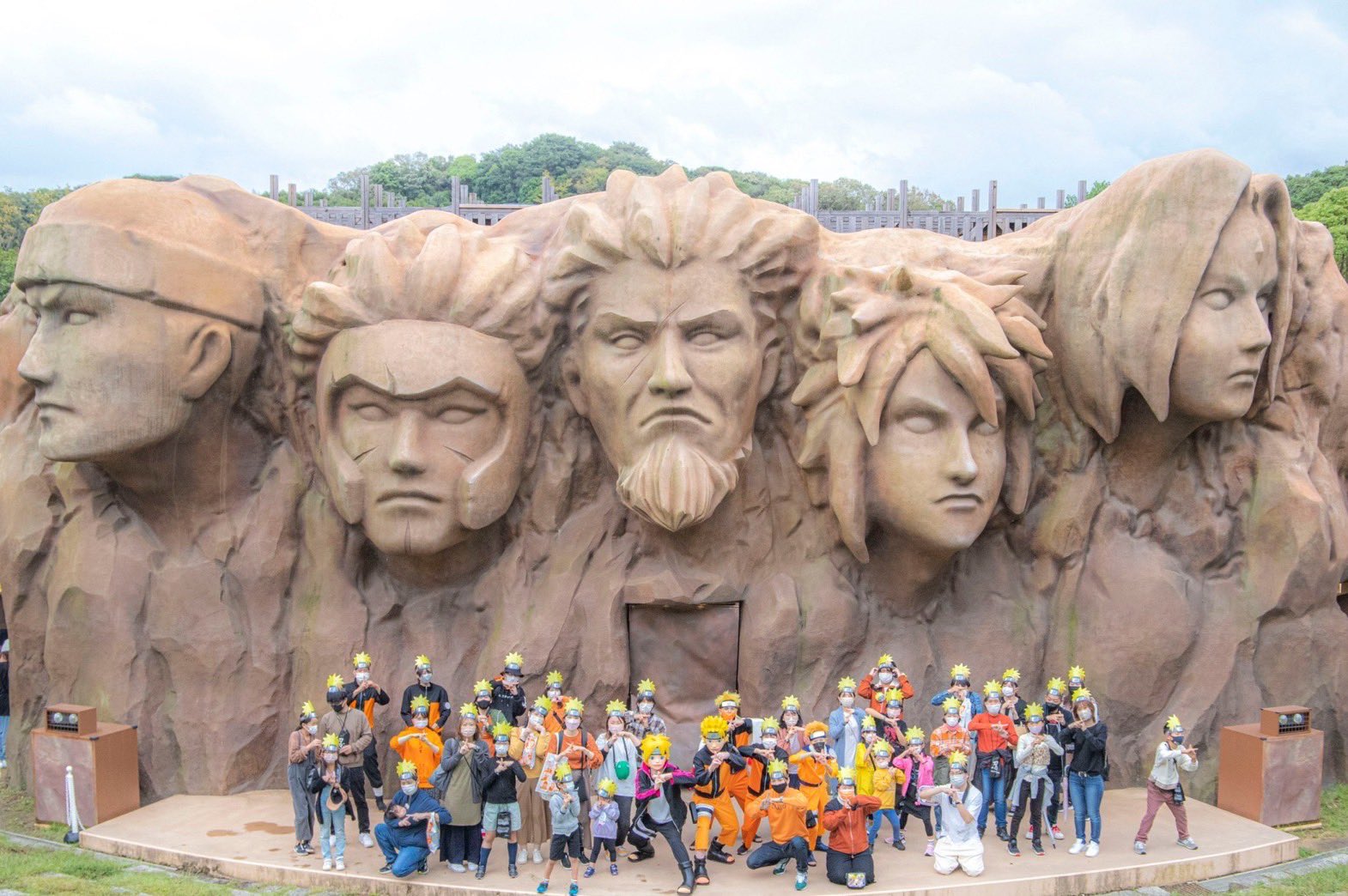 A replica of the Konoha Village from the Naruto & Boruto Shinobi Zato attraction in Nijigen no Mori