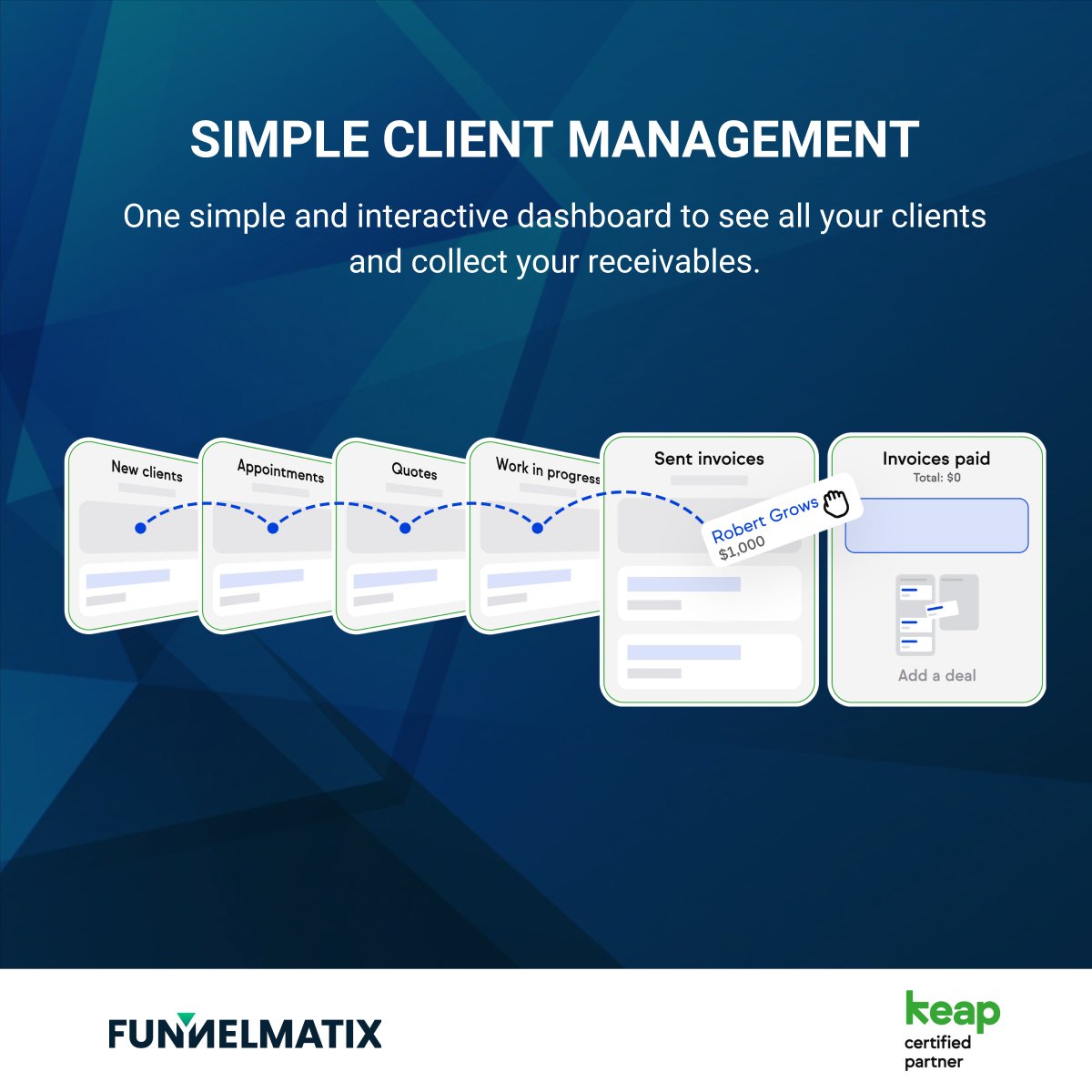 Are you looking for ways to manage your clients?

Keap has one simple and interactive dashboard to keep the overview of all your contact, collect money, and more.

Learn more: lnkd.in/eXWzWBVt

#clientmanagement #marketingautomation #keap #crmsolution #smallbusinessowners