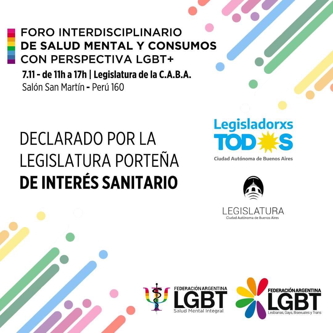 DarioGSpada's tweet photo. @AlejandroAmorOK @mariarachid 
Primer Foro Interdisciplinario de Salud Mental y Consumos con perspectiva LGBT+. Lunes 7/11 de 11 a 17h LegisCaba Salón "San Martín", Perú 160 CABA.
Actividad gratuita con certificado de asistencia. Link de inscripción: https://t.co/w9q0uokFoI https://t.co/Ypnyw9SP5W