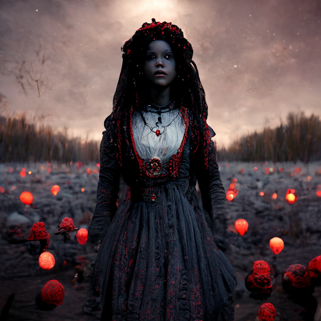 a witch in a field of red lanterns via @signArtApp -  mainnet.sign-art.app/user/3PQ2iRe85… #witch #red #mystique #halloween #field #NFT #SignArt