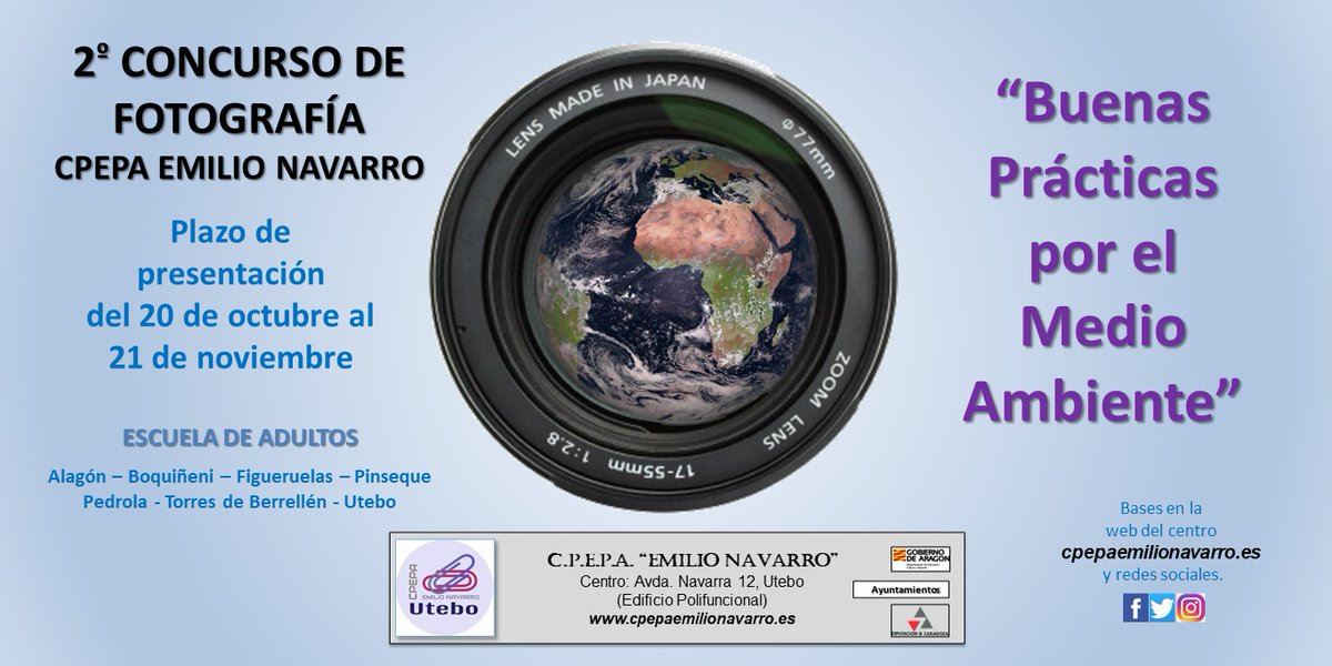 aulutebo's tweet photo. Convocamos el 2º #ConcursodeFotografía. En esta ocasión el lema es "Buenas Prácticas por el #MedioAmbiente".
@EPAAragon @cpepautebo @AytoUtebo @YoUtebo https://t.co/XMSchQF9Hz