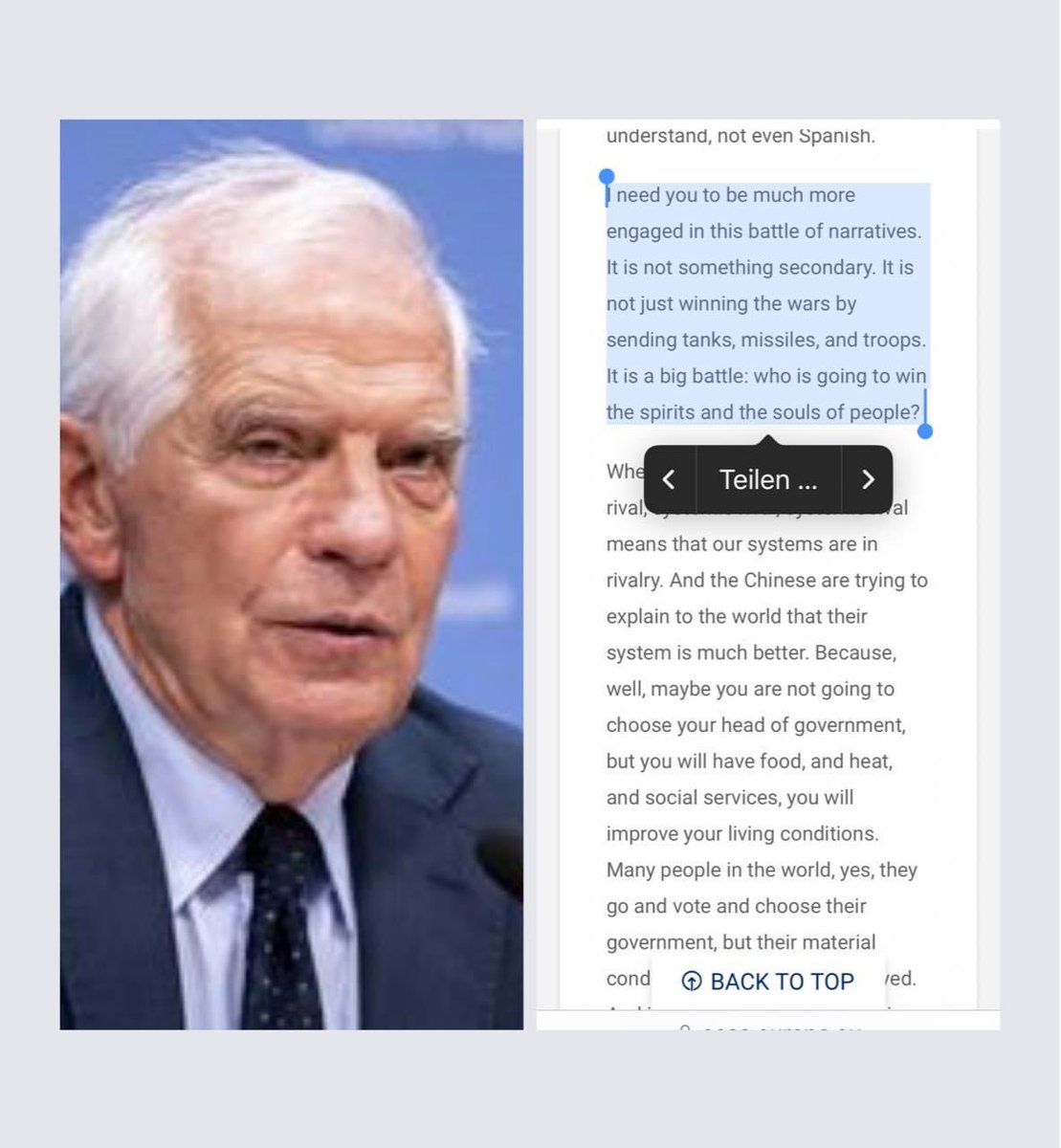 PulseofEurope's tweet photo. @JosepBorrellF / @eu_eeas hat wichtige Rede zur #EUForeignPolicy in #PutinsKrieg gehalten & sagt, dass es im Kampf von #DemocracyVsAutocracy mehr um #Narrative & #EUCommunication vs. π·πΊ Desinformation geht. KΓΆpfe & Herzen in πͺπΊ erreichen!
πhttps://t.co/TD0wSPrNhr
#EUVision https://t.co/eQDskSgZN1
