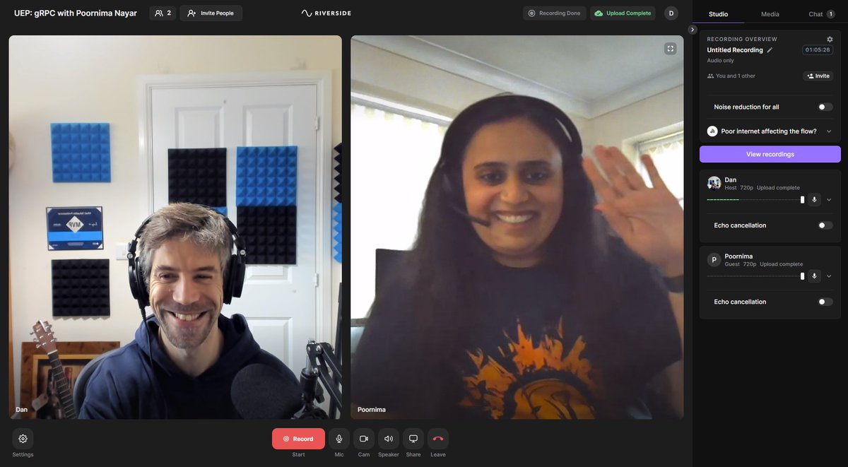 Dan Clarke š (@dracan) on Twitter photo Just recorded the next #UnhandledException podcast with <a href="/PoornimaNayar/">Poornima Nayar</a> about #gRPC! š„š Was great fun - thank you Poornima for the awesome chat! š Just recorded the next #UnhandledException podcast with <a href="/PoornimaNayar/">Poornima Nayar</a> about #gRPC! š„š Was great fun - thank you Poornima for the awesome chat! š