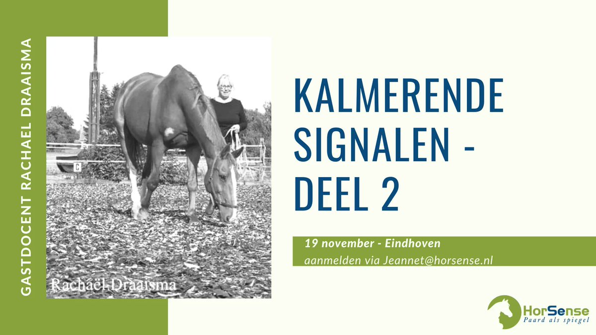 Wil jij je kennis vergroten op het gebied van paardengedrag in relatie met het coachen van mensen? Wist je dat je gedurende een coachsessie kalmerende signalen afgeeft? Wil je hier meer over weten? Dat kan tijdens de workshop 'Kalmerende Signalen' van Rachael Draaisma.