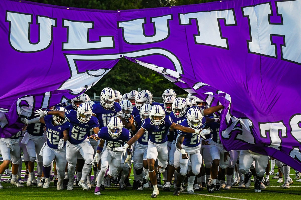 coachpelf's tweet photo. We are ready!! @DuluthFB  is back to Friday Night Lights tonight after a bye week. Jumping out of region play and heading over to Seckinger tonight! Come help us cheer on our guys!! 💜🤍🏈📣   📸 credit @BULLDAWGNATIVE https://t.co/5yDyikEvvp