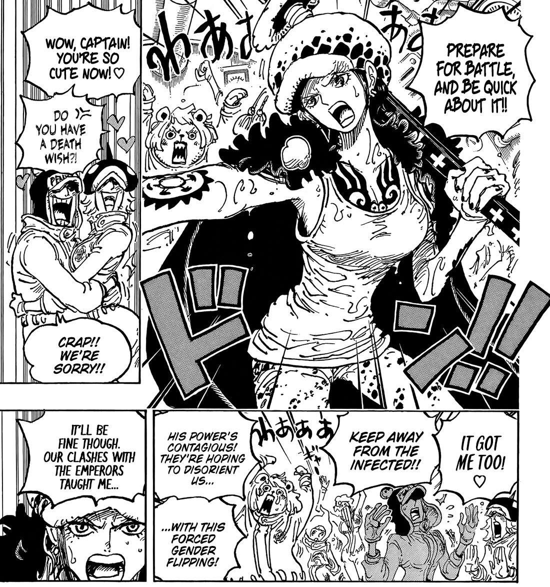 irekarada on X: "#ONEPIECE1063 I didn't expect Law to actually turn into a  girl for a bit. It's thanks to a devil fruit user who made a contagious  gender-swapping plague! https://t.co/qfoaFrHGBg" /