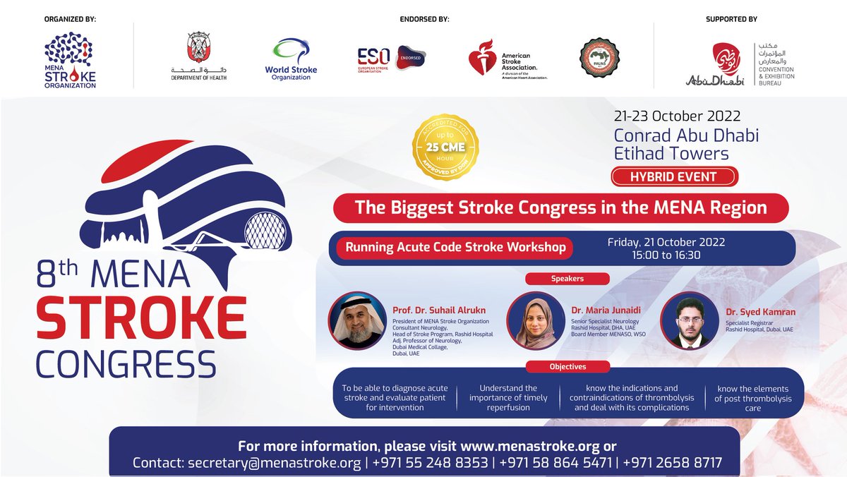 StrokeMena's tweet photo. 🚨Only 7 days left🚨
We are delighted to announce the symposium & workshops of the biggest #stroke congress in the #mena region
📲Hurry up & secure your seat now in the 8th MENASO congress 🔗https://t.co/GC4vZvzFWE
@American_Heart
#MENAstroke #menasoc #strokeupdate #uae #cmehours https://t.co/7lZJGPwtX0