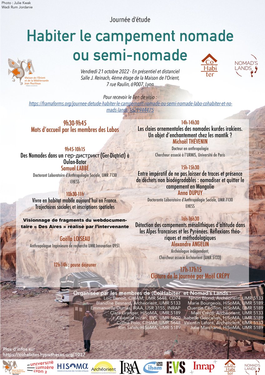 laboCoHabiter's tweet photo. 📆🆙À vos agendas : vendredi 21 octobre, on revient avec une 3ème journée en collaboration avec @NomadsLandsMom sur "Habiter le campement nomade ou semi-nomade" à partir de 9h15 en salle Reinach au 4ème étage de la @MOMLyon69, programme ⤵️ https://t.co/ORYnOI2OEk