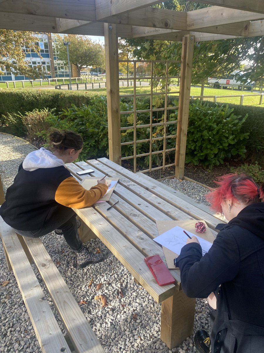 Year 12 art students are taking advantage of this beautiful autumn day to do a spot of open air drawing. 

They are focusing on drawing organic materials using limited materials forcing them to think about tone, texture and shading techniques.