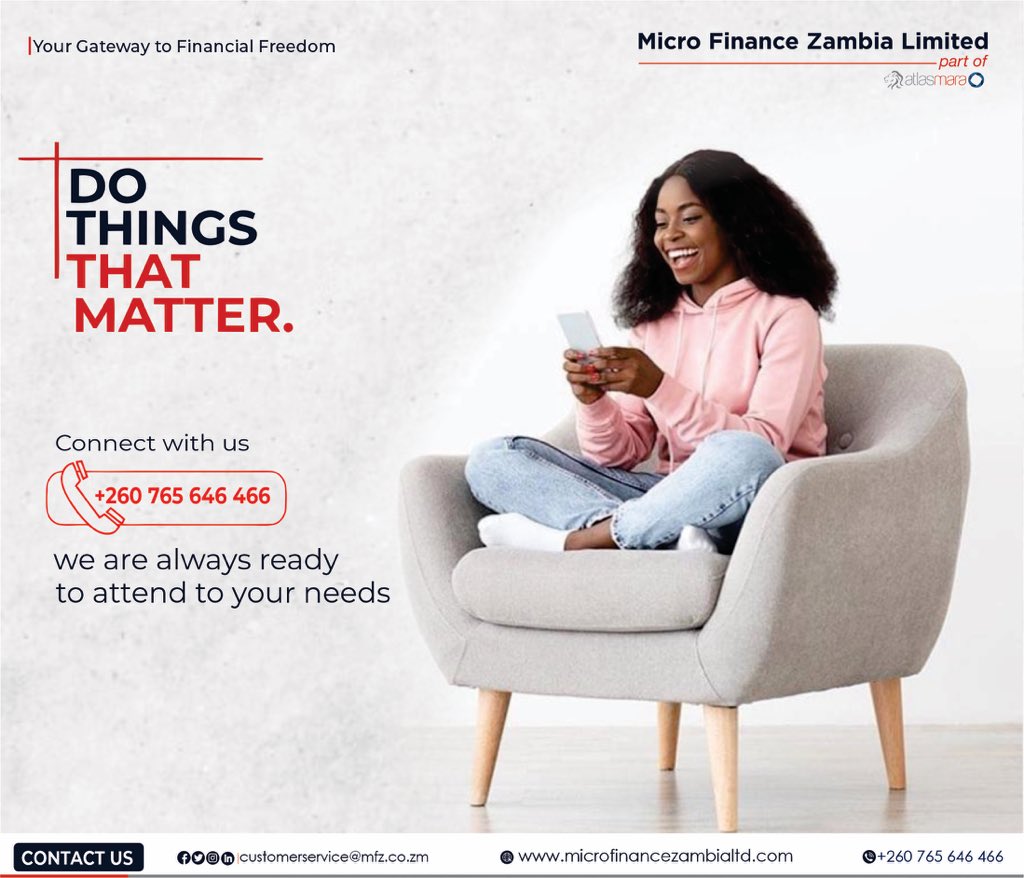 MfZltd's tweet photo. Our customer care number is +260 765 646 466 .
Keep up with what is happening at Micro Finance Zambia Limited

-Your Gateway to Financial Freedom https://t.co/GTNa7wIjDM