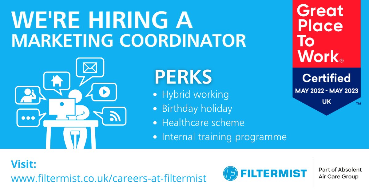 FiltermistUK's tweet photo. We're on the look out for a Marketing Coordinator!

Visit https://t.co/3UvfA95SmI to find out more.

#Marketing #MarketingJobs #MarketingCareer https://t.co/xHN49X1QCX