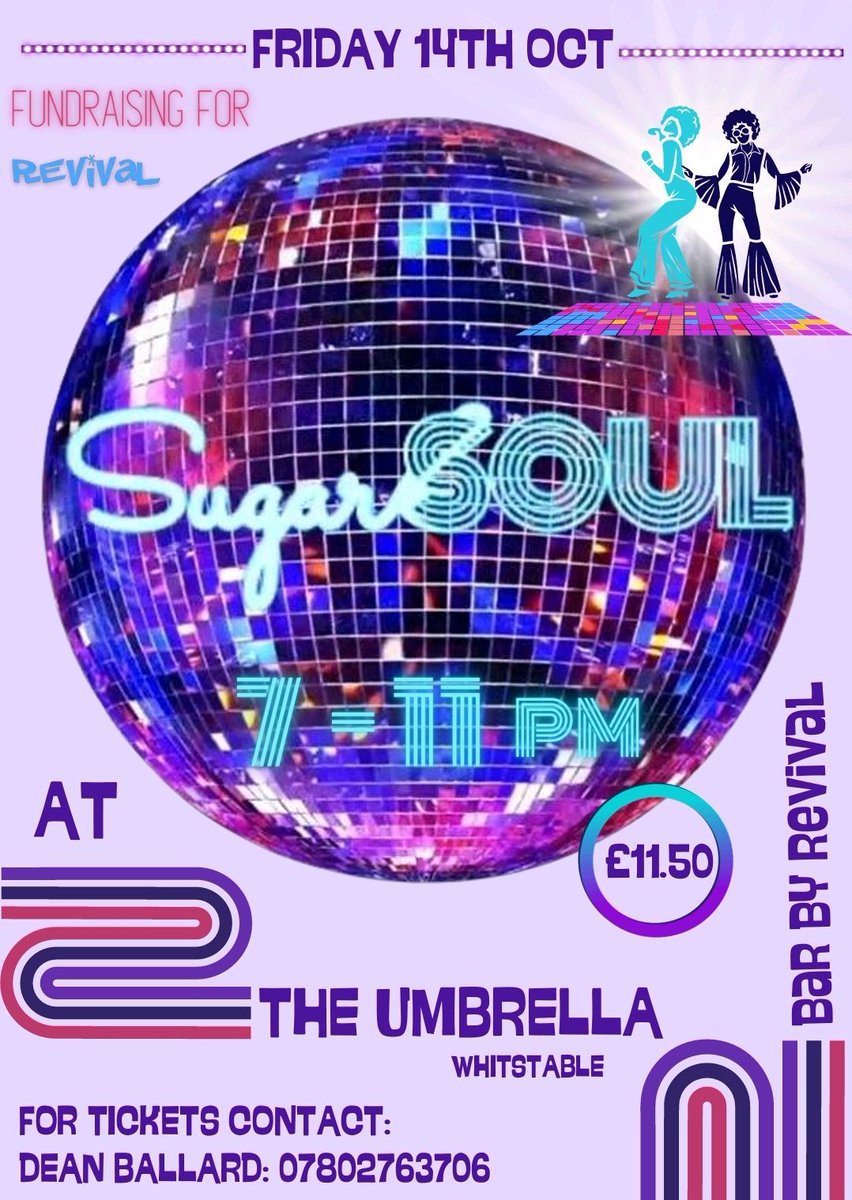 Today in the hall! Sugar Soul fundraiser for Revival Food & Mood!🕺🎶 Get tickets via the contact details below 👇 #Whitstabletogether