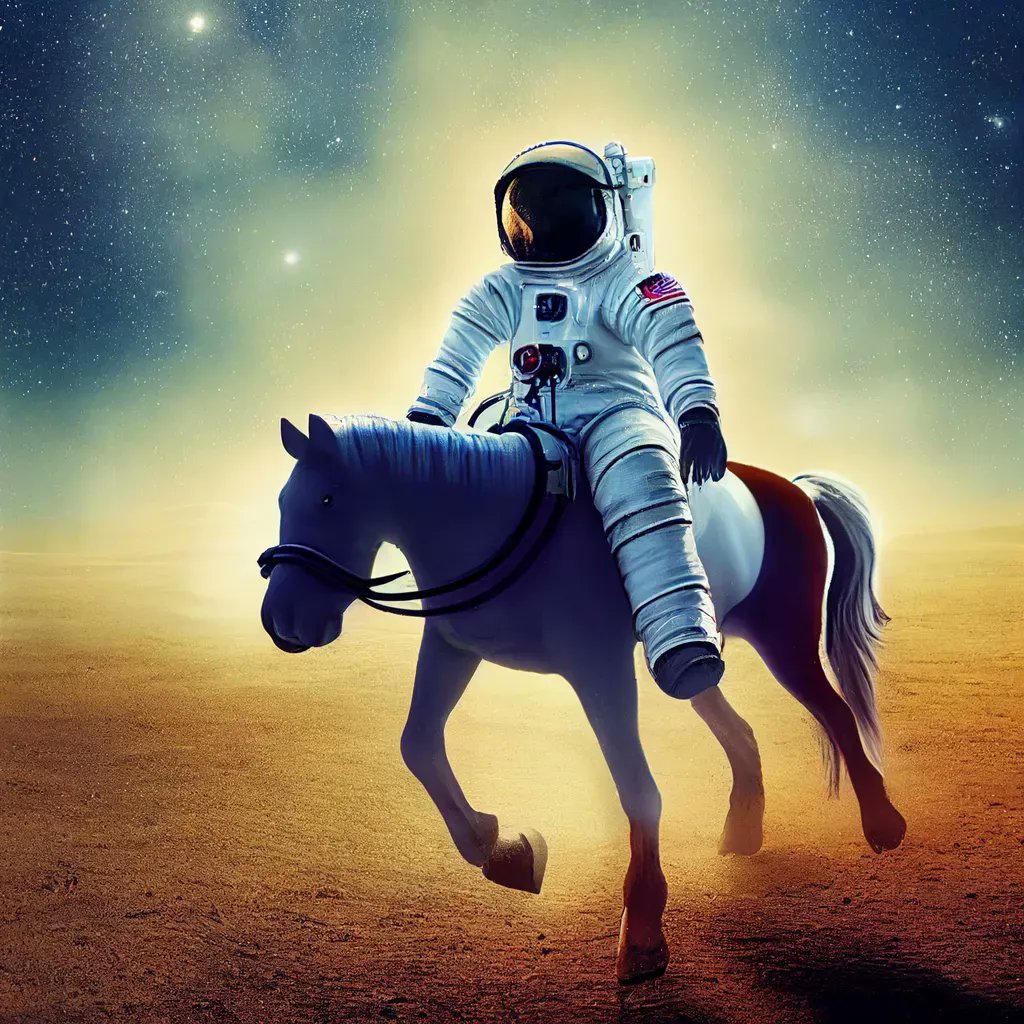 mitchelldanger's tweet photo. Astronaut  riding a horse on Mars 

#AIArt #Midjourney #MidjourneyArt #AICreations #DigitalArt #DigitalArtist #futuristic #astronuat #mars #horse #space #spaceart https://t.co/YYTpw7bMPA