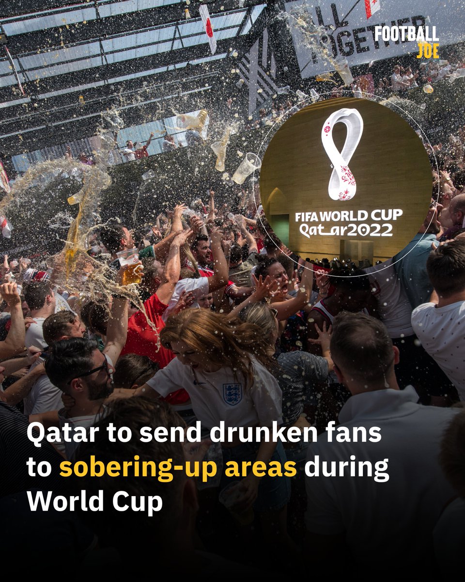 FootballJOE's tweet photo. Qatar's World Cup chief Nasser Al Khater has announced there will be designated areas at the tournament for drunken football fans to sober up https://t.co/f2KWWpT4Js