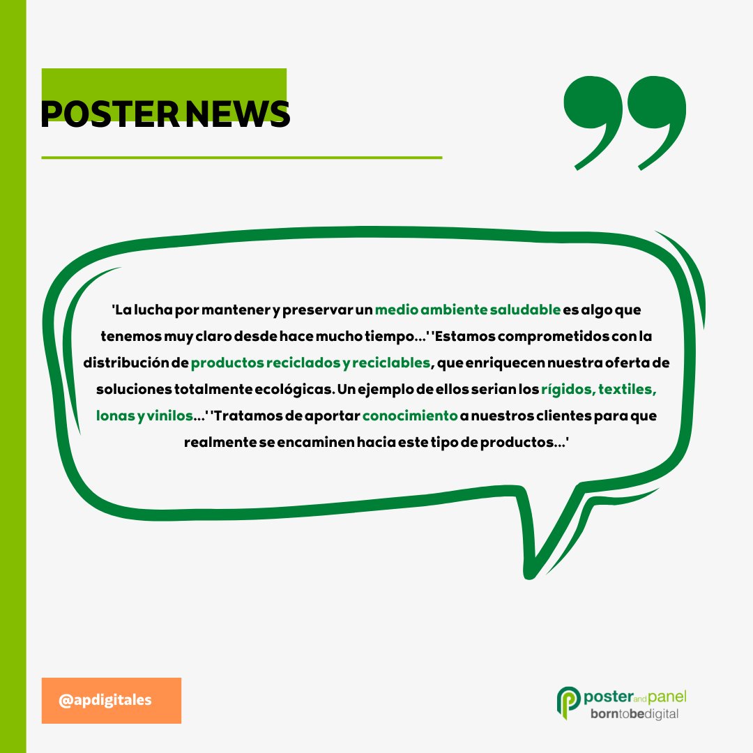 En Poster and Panel apostamos por la #innovación centrada en la #sostenibilidad de nuestros productos. Ofrecemos productos reciclados, reciclables y libres de #PVC. Podéis encontrar más curiosidades de nuestra gama sostenible y la entrevista completa en <a href="/APdigitales/">APdigitales Revista</a>. 👈