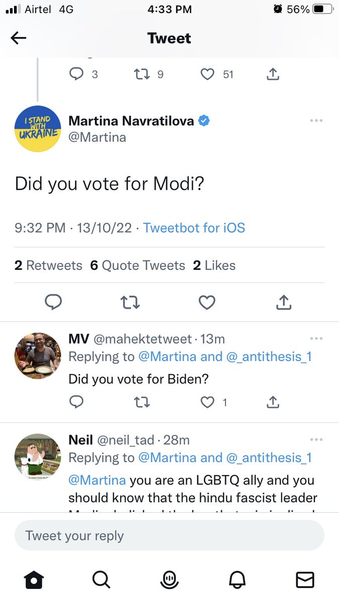 AksAnindya's tweet photo. @vivekagnihotri @Martina If someone starts tweeting this! That means he/she is a victim of misinformation or the other hand!
Why on earth an international acclaimed athlete should quote #Modifobia to prove his/her point to a global matter! https://t.co/1hxojWVBSF