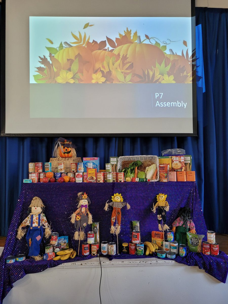 Today P7 lead our Harvest assembly.

Thank you for all your kind donations. We will be taking them to <a href="/SouthbelfastFB/">South Belfast Foodbank</a>