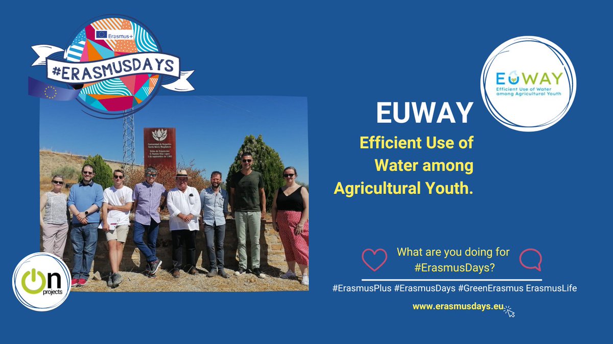 onprojects_es's tweet photo. ๐ช๐บ#ErasmusDays are our favorite days!
Today weโre celebrating #ErasmusDays2022 together with @EuwayProject shining on the team and promoting our #ErasmusPlus partnership that supports efficient use of water among agricultural youth.
#ErasmusDaysOn https://t.co/eZxQNqr0cT