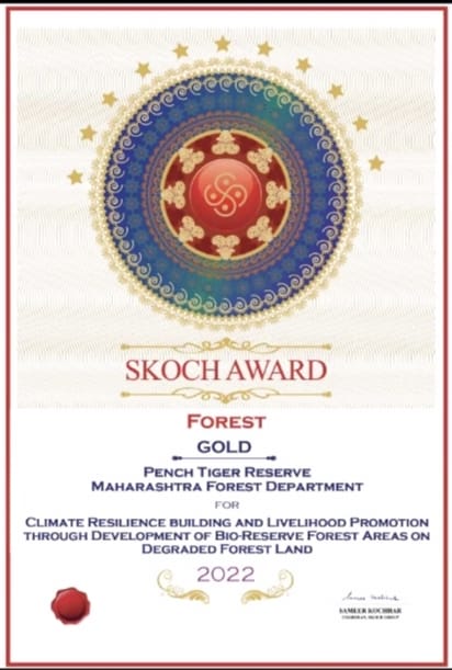 Pench Tiger Reserve, Maharashtra has been awarded with prestigious SKOCH Gold Award for ‘Climate Resilience Building and Livelihood Promotion Through Development of Bio-Reserve Forest Areas on Degraded Forest Land’. Congratulations to the Team!