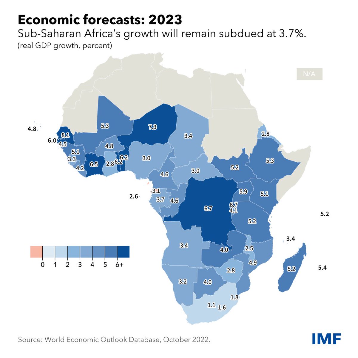 After bouncing back to 4.7% in 2021, sub-Saharan Africa’s growth will slow sharply this year to 3.6% and remain low at 3.7% in 2023—as a worldwide slowdown, rising interest rates and volatile commodity prices adds to the impact of the pandemic. imf.org/AfricaREO-Oct22