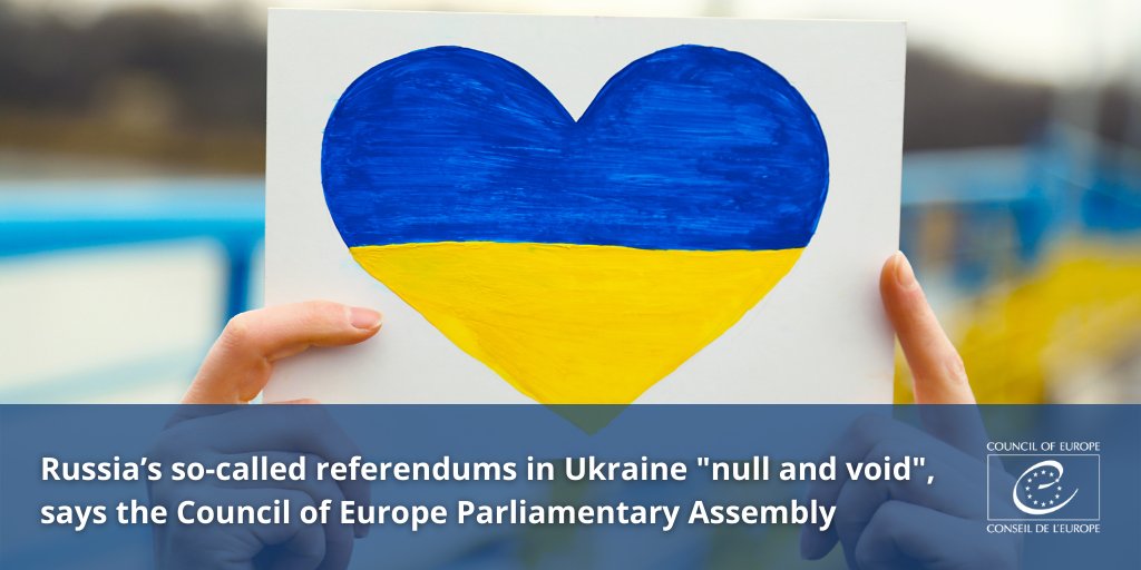 coe's tweet photo. Attempted annexation of 🇺🇦 regions by Russia is “an affront to international law”. 
@PACE_News:
➡️presses for a tribunal to try Russia for the crime of aggression
➡️says the current Russian regime is “terrorist”
➡️notes calls for UN Security Council reform
https://t.co/ZBgoB1sMPF https://t.co/1OgWKlFJ3W