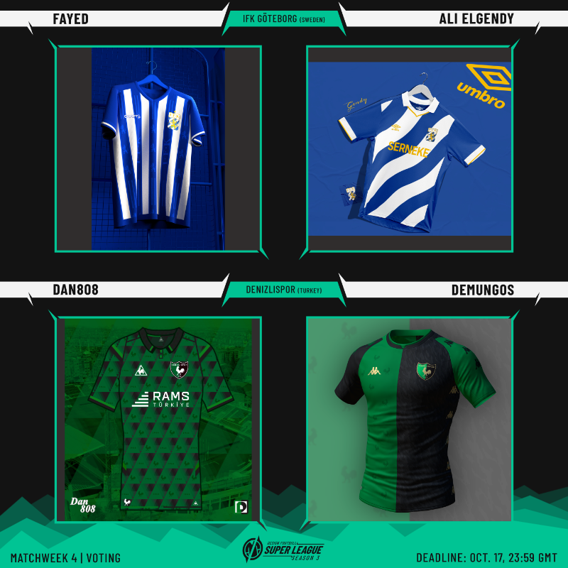 designfootball's tweet photo. The Matchweek 4 voting in the DesignFootball Super League - Season 3 is now live. Have a look through all the shirt designs - they're wonderful.
#ConceptKit #ConceptShirt #DFSL3