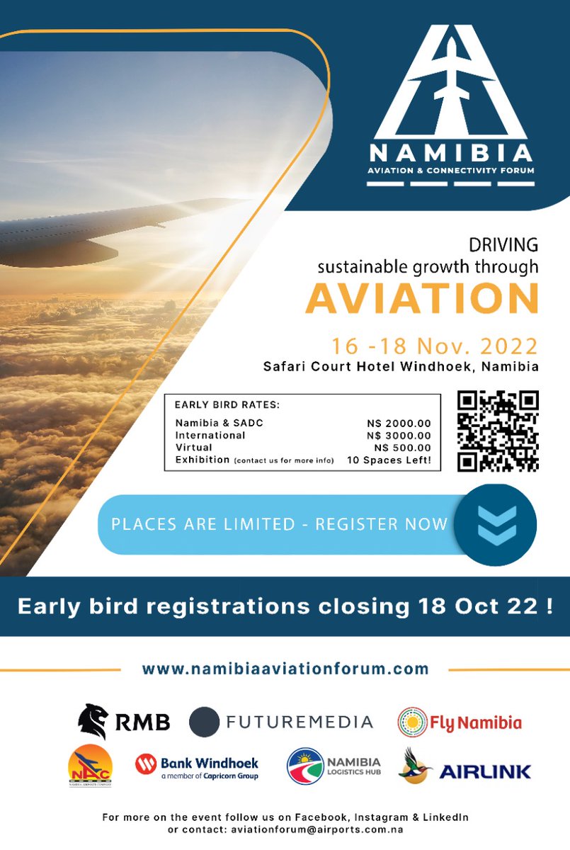 ForumNamibia's tweet photo. Be the early bird and register to be part of the future #Namibia #Airtravel #visitnamibia https://t.co/HrjRp3Ssmf