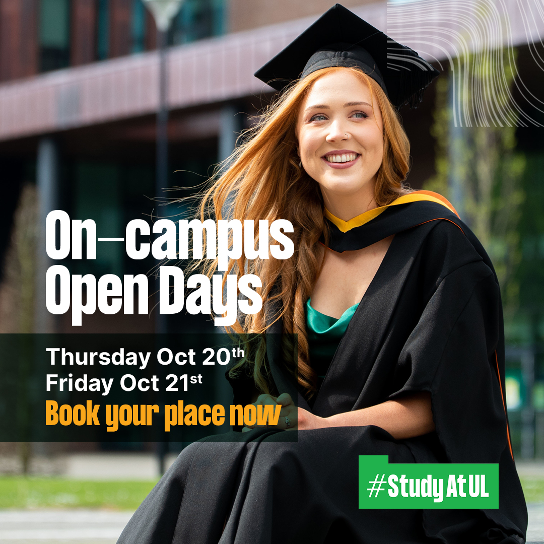 sci_engUL's tweet photo. Our on-campus Open Days are taking place next week on Thursday the 20th and Friday the 21st of October. Come and meet our team and find out why @UL is the perfect place to continue your education journey.

Register - https://t.co/1Vd2A6MZch

#StudyAtUL #SciEngUL https://t.co/tyWqBEFf77