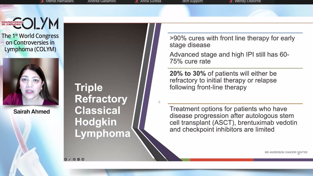 Tackling difficult triple refractory #hodgkin lymphoma: On now @sairah__ahmed in 1st #colym meeting <a href="/TheIACH/">IACH</a> #lymsm