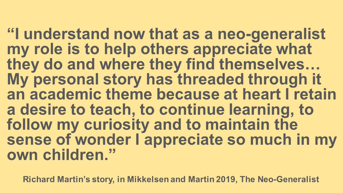 StephenMayVet's tweet photo. Perhaps this is why many a #neogeneralist gravitates to teaching, or in other roles loves supporting the development of others? Their broad & abiding curiosity means they love helping others "find themselves"! @vhmdale @KenHMikkelsen @RCVSpresident @anthonychadwic6 #ReflectionFTD https://t.co/UJVD2gO3Jr