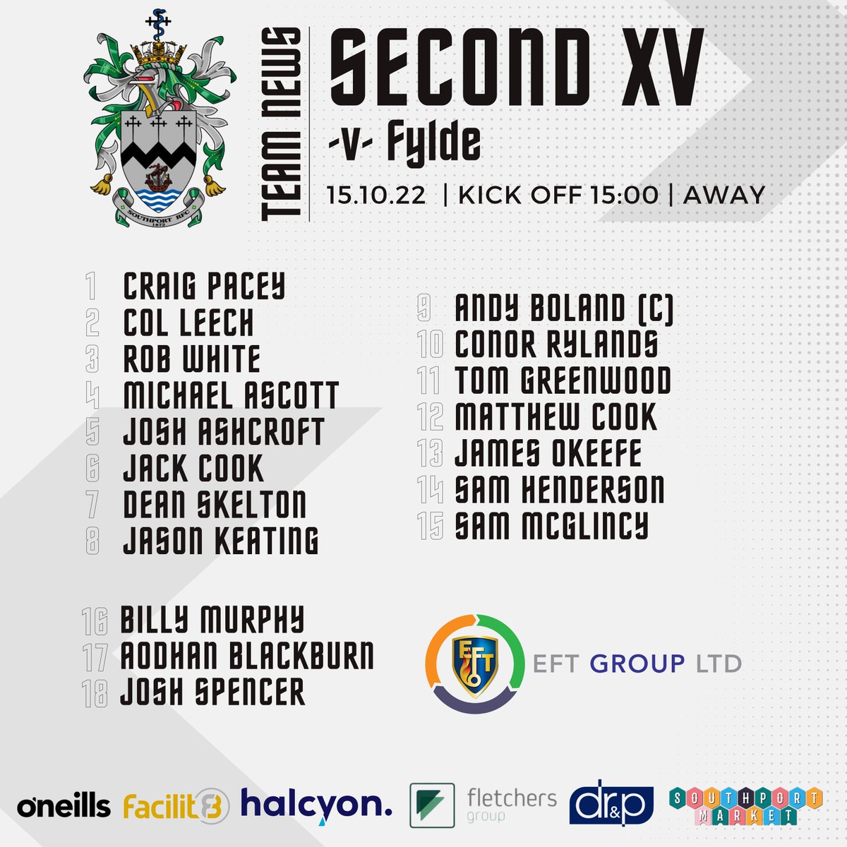 SouthportRFC's tweet photo. 🗞 𝐓𝐞𝐚𝐦 𝐍𝐞𝐰𝐬 | Here is the #SecondXV squad to face @FyldeSaracens: https://t.co/4wJVKk9slG